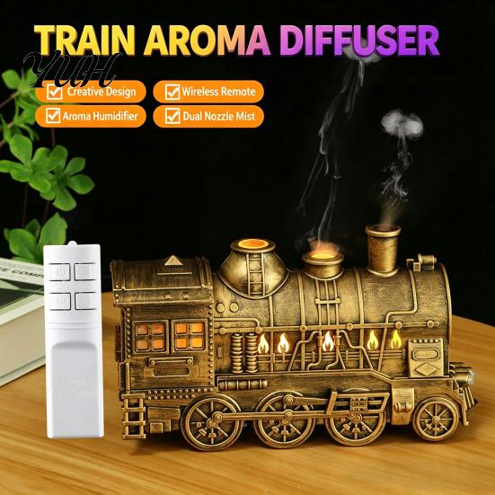 Retro Style Essential Oil Vaporizer Vintage Steam Train Aroma Diffuser, 300ml Ultrasonic Cool Mist Humidifier with Dual for Dry Air in Office