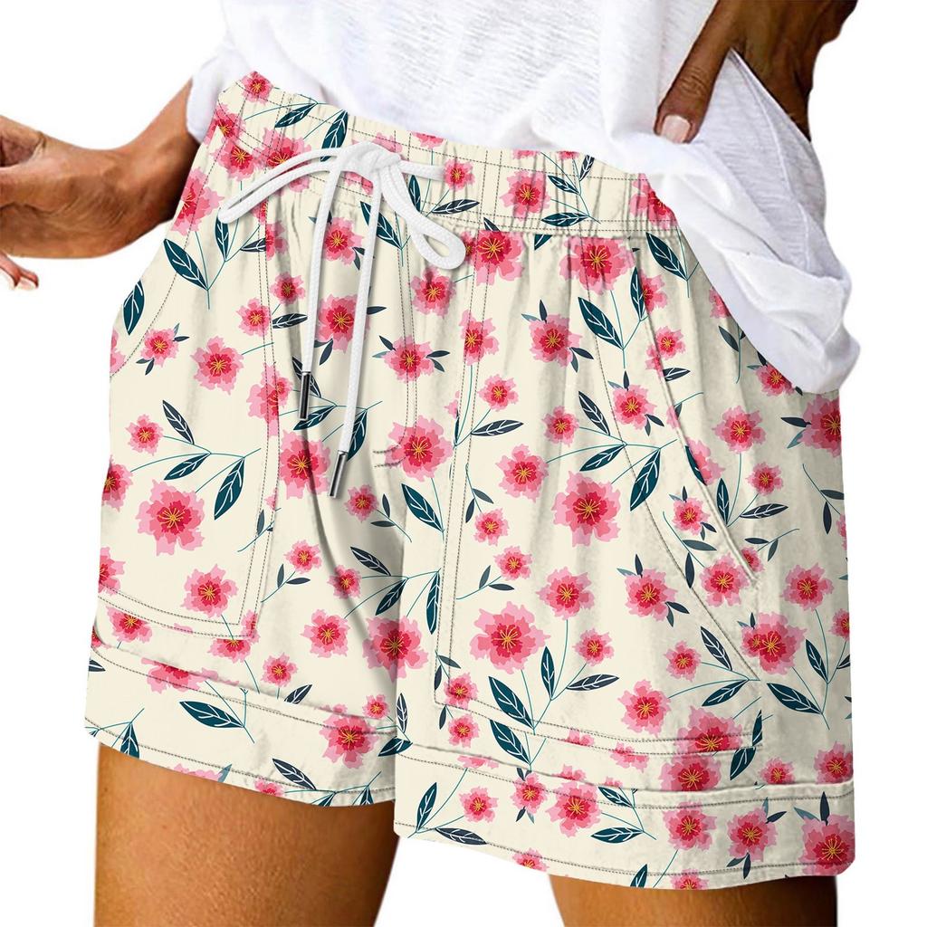 Women's Casual Summer Elastic Beach Shorts Print Casual Shorts
