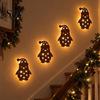 Rustic Christmas Wall Decor 7Pcs 3D Light-Up Wooden Reindeer with Warm LED Backlight, Peel And Holiday Hanging Signs Stick Art for Living Room Bedroom