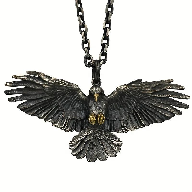 Viking Style Long Chains Eagle Wings Pendant Necklace for Men Hip Hop Punk Fashion Motorcycle Party Personality Charm Jewelry