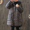 Women Hooded Plaid Parkas Vintage Button Coats Loose Autumn Winter New Pockets Female Casual Warm Parkas Coats