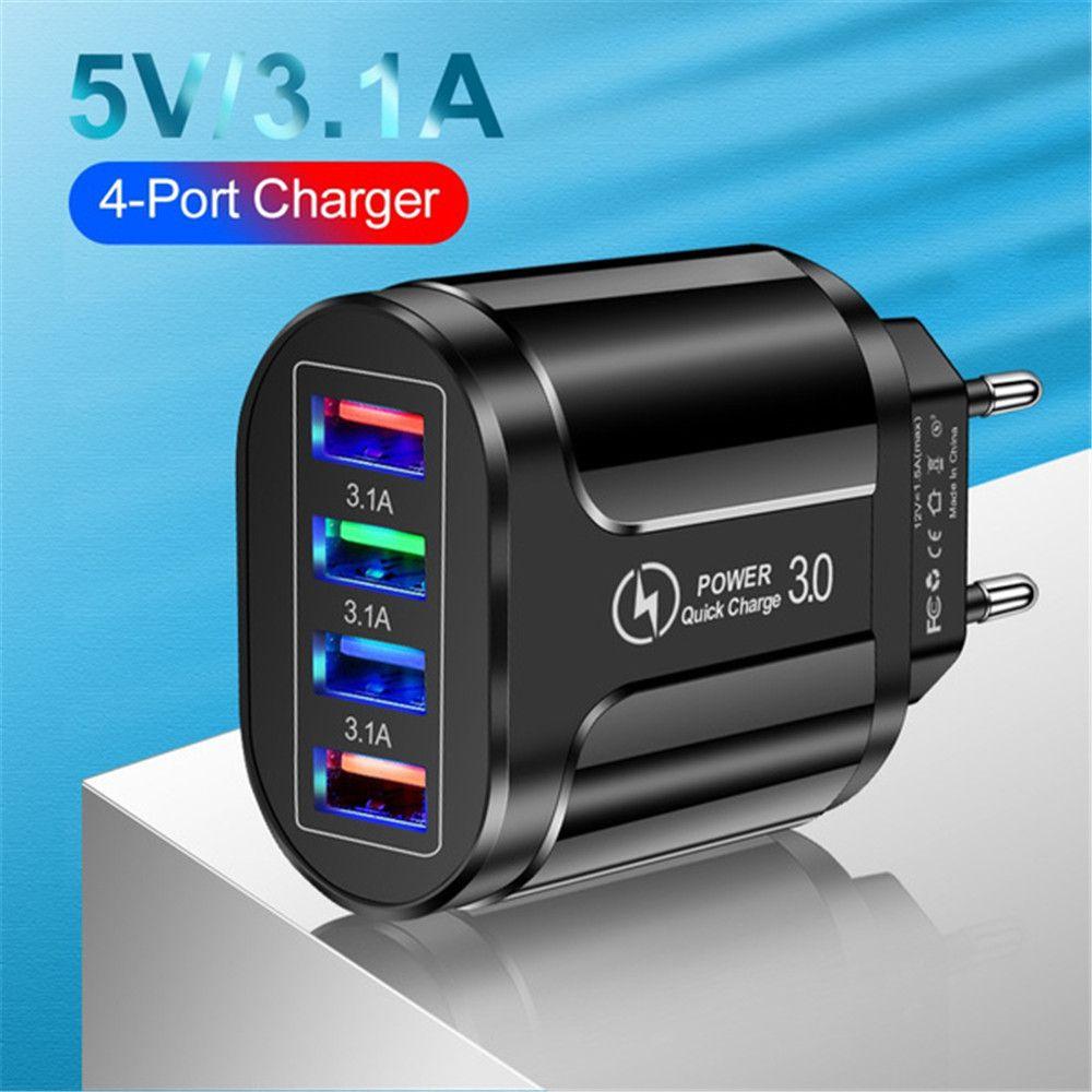 Travel 4 Ports UK EU US Plug Fast Quick Charger Power Supply USB Transformer Adapter