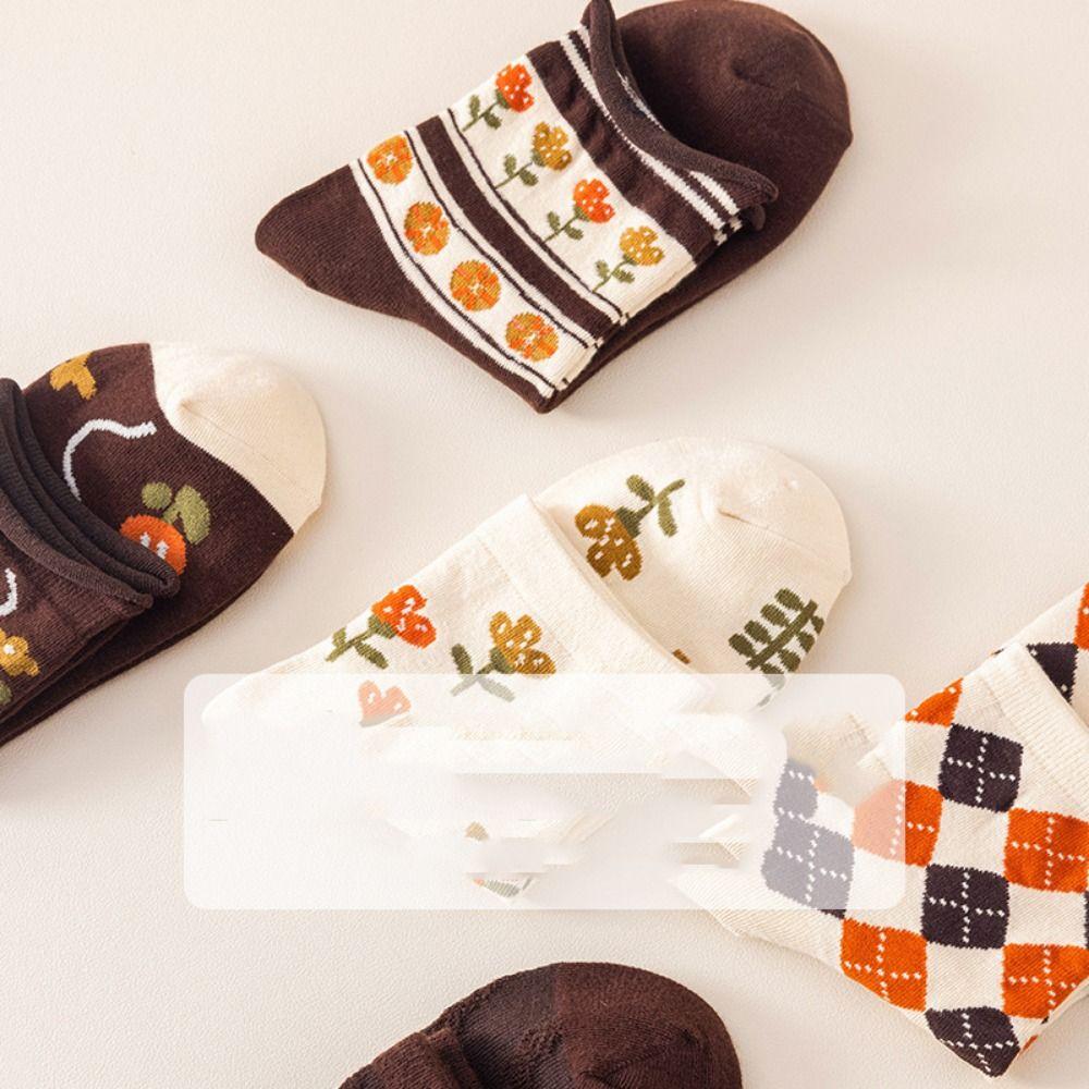 Носки с цветочным принтом, милые вязаные носки средней длины, носки для сна, носки средней длины с цветком, осень