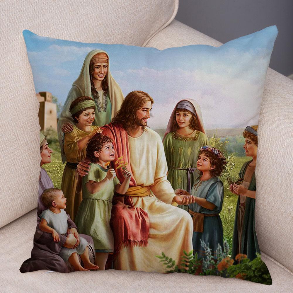 Vintage Jesus Christ Cushion Cover for Sofa Home Decor Colorful Cartoon Christ Savior Pillow Case Soft Plush Pillowcase xcm