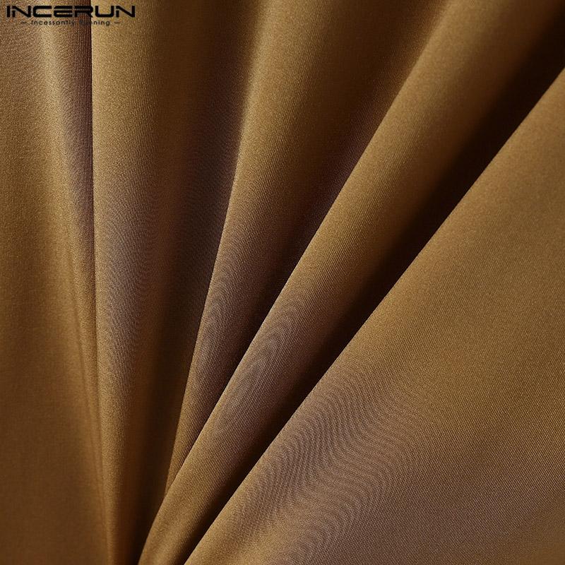 INCERUN Men Sleeveless Solid Color Thin Semi-Sheer Bodysuits Jumpsuits Short Rompers Underwear