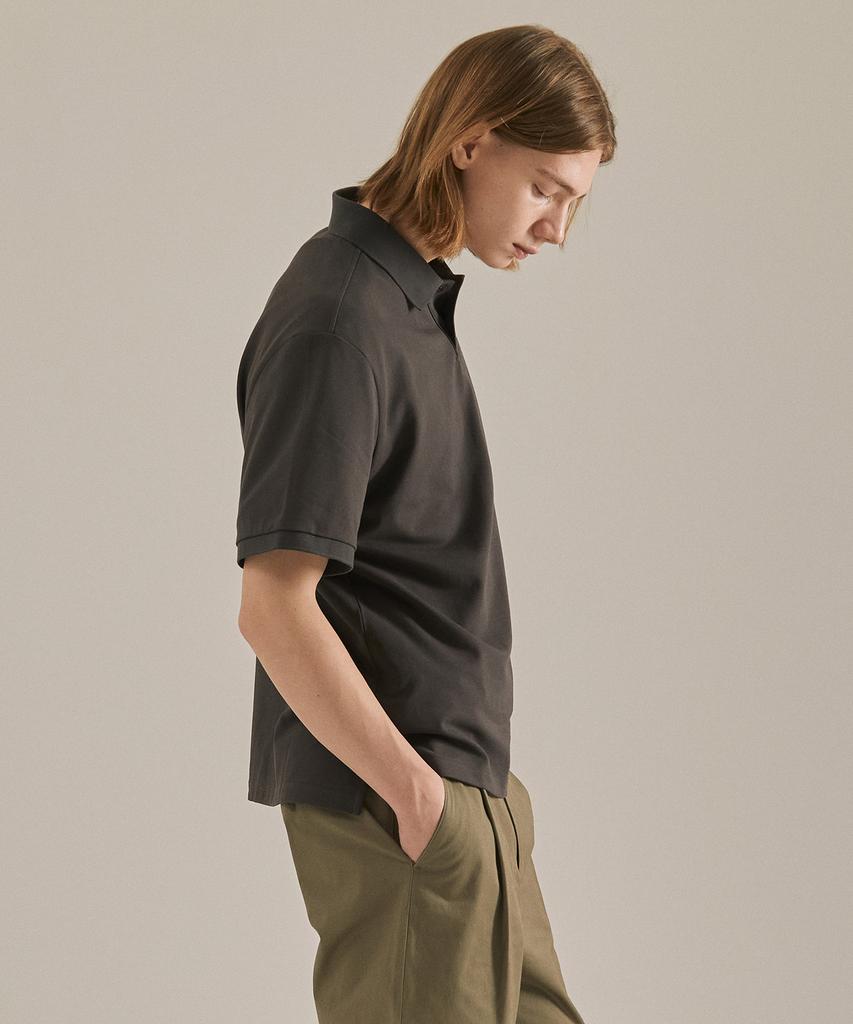 BASIC HOUSE Uni Semi-Overfit Pique Polo Shirt Dark Grey Lyts3104