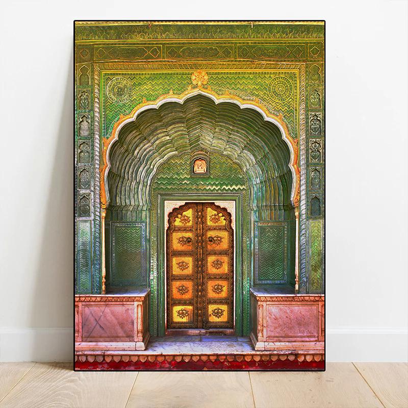 India Jaipur Lotus Gate Door Colorful Posters and Prints Canvas Printing Vintage Wall Art Picture for Living Room Home Decor