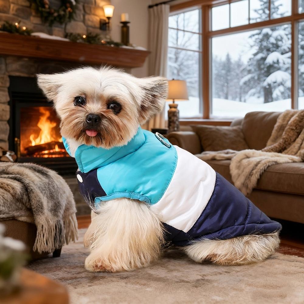 Winter Dog Clothes Warm Padded Dog Jacket Thick Puppy Coat Color Block Small Dog Vest Outdoor Walking Apparel for Chihuahua Pug