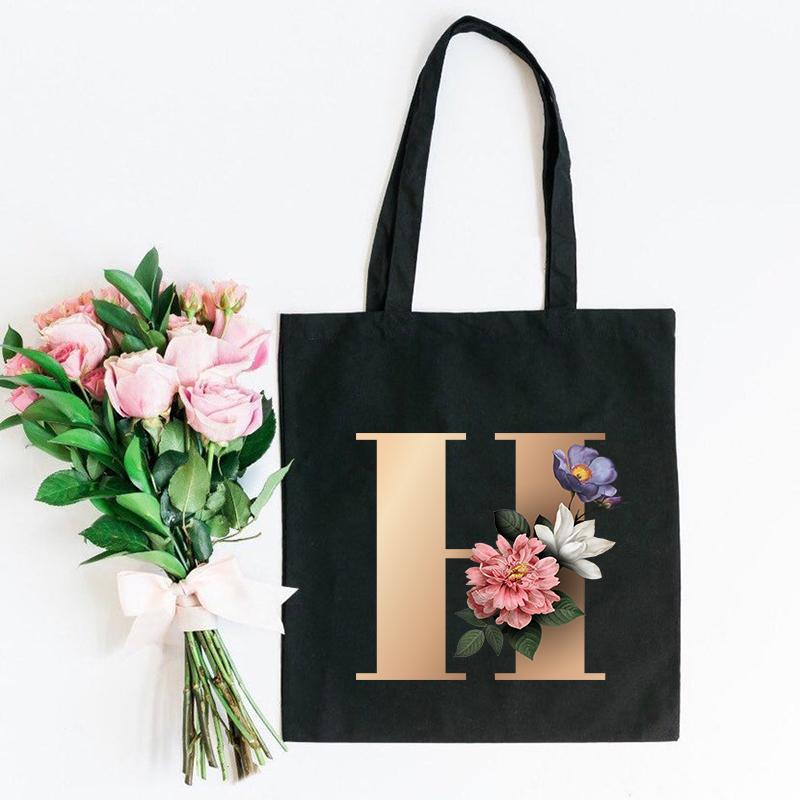 Холщовая сумка-тоут с цветочным письмом и шрифтом ABCDEFG, повседневная сумка-шопер с эко-цветами большой вместимости, сумки на плечо в стиле Харадзюку