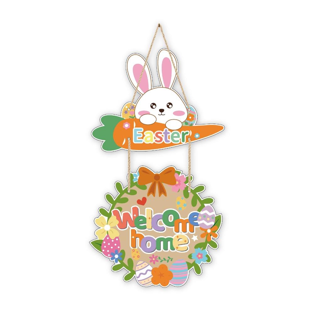 Cartoon Easter Welcome Sign Paper Bunny Egg Decor Easter Hanging Ornament Party Decoration