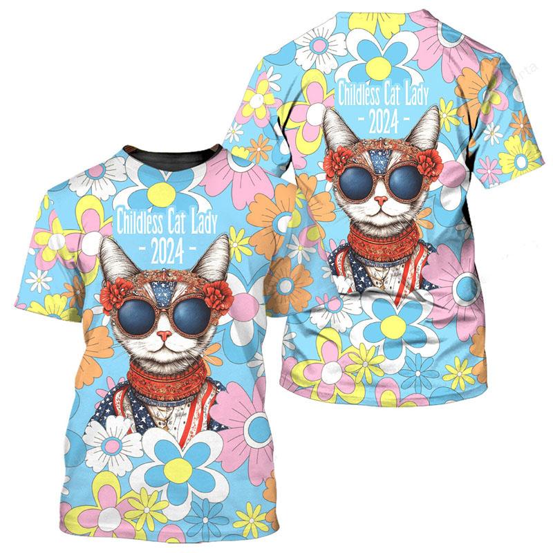 Футболка с милым домашним котом и 3D-принтом, унисекс, повседневная, смешная, повседневная, с коротким рукавом, красочный ретро-узор, модная футболка