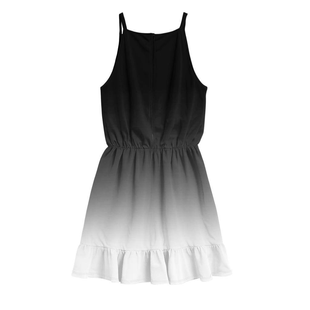 Детское летнее повседневное модное платье с круглым вырезом, однотонное, без рукавов