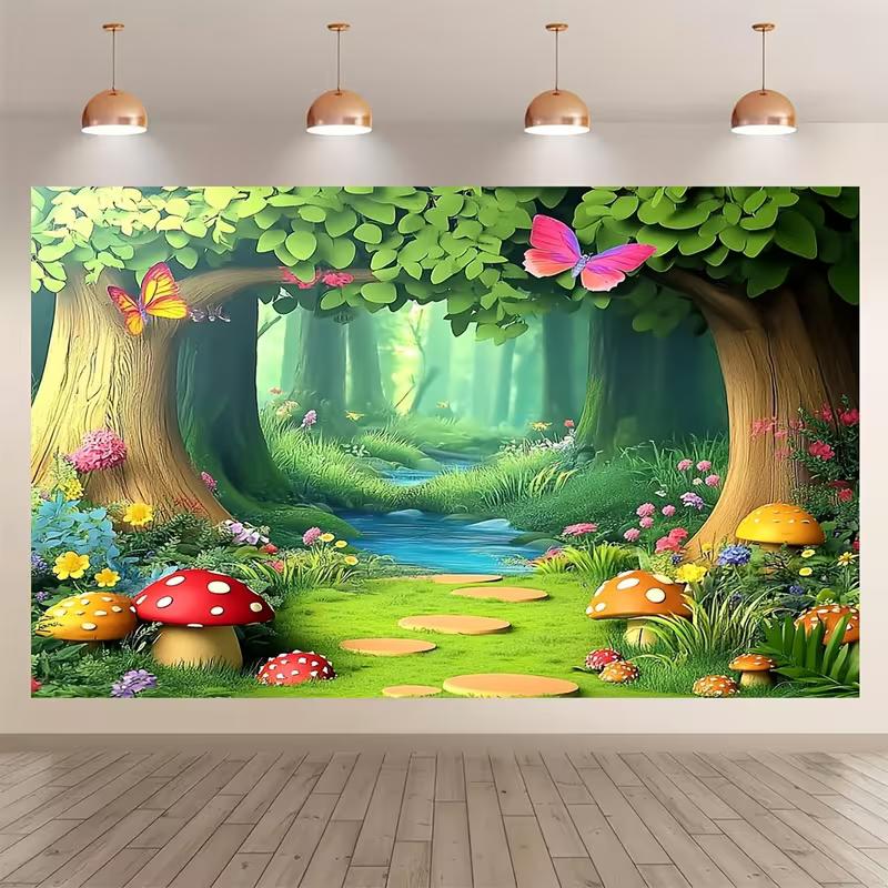 2D Enchanted Stream Forest Backdrop, 2D Fairy Tale Kids Party Decor