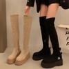 Эластичные женские сапоги выше колена, модные длинные сапоги-ботфорты на платформе, осень-зима, туфли на плоской подошве для женщин