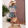 Women Ruffle Floral Flowy Boho Dress Half Sleeves V-Neck Holiday Summer Beach Dress Pink XL