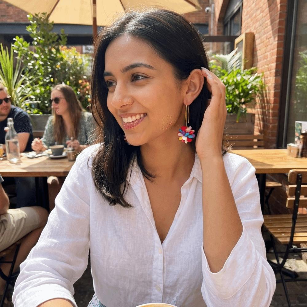 Colorful Mesh Bohemian Earrings Candy-Colored Ethnic Style Earrings Beaded Flower Earrings Women