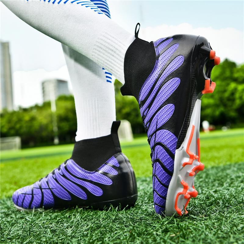 HOHO FAIR Soccer Shoes Large Size 35-45 Men's/Children's High-top Long-nailed Outdoor Anti-slip Football Boots