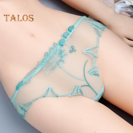 Women's Sexy Lace Thongs See Through Mesh Sheer Panties Floral Embroidered Low-Waist Underwear Ultra-Thin Ladies Briefs