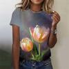 Harajuku 3D Colorful Floral Print T Shirt Flowers Graphic T Shirts Fashion Tee Shirts Girl Funny Clothing Women Short Shirts