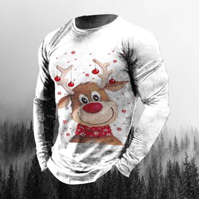 Рождественские футболки Мужская хлопковая футболка с длинными рукавами Модная графика Одежда больших размеров Повседневная футболка Harajuku с принтом лося Топы 5xl