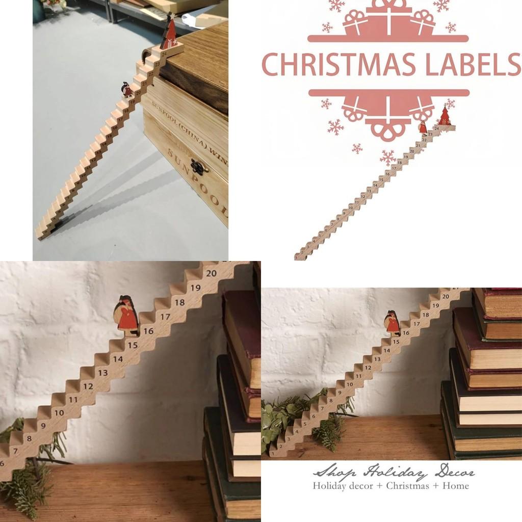 Charming Advent Countdown Santa Claus Staircase 24 Day Wooden Holiday Calendar