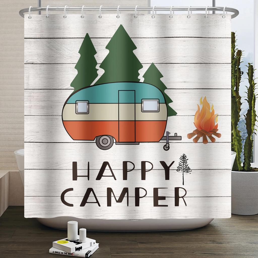 Занавеска для душа Кемпер Счастливый Кемпер Прицеп Автомобиль Автодом Лес Гора Палатка Кемпинг Ванная Занавеска для душа Водонепроницаемая Занавеска для ванны