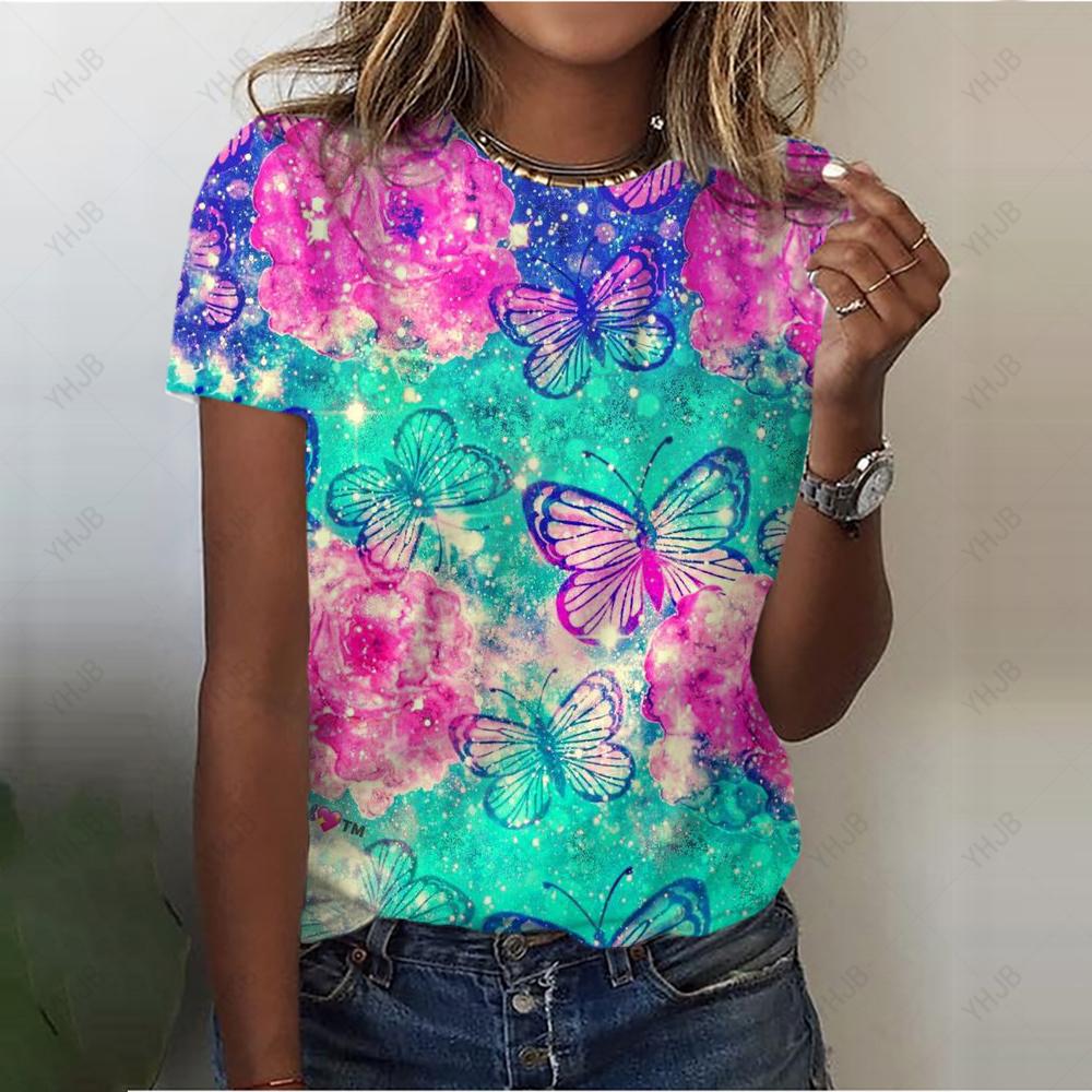 Summer O-Neck Casual Bohemian Print Ladies Tee Shirts Lion 3D Print T Shirt Women Fashion Loose Short Sleeve Tops Oversized