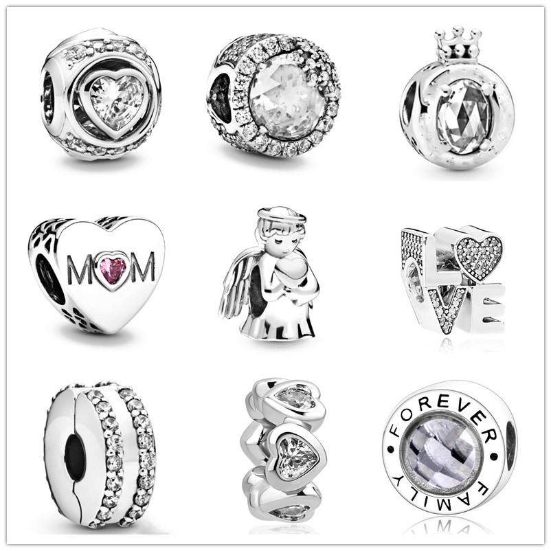 925 Sterling Silver Clear Snowflake Angel Of Love Crown O Mom Charm Diy Fine Beads Fit Original Fasion Charm Bracelet Jewelry