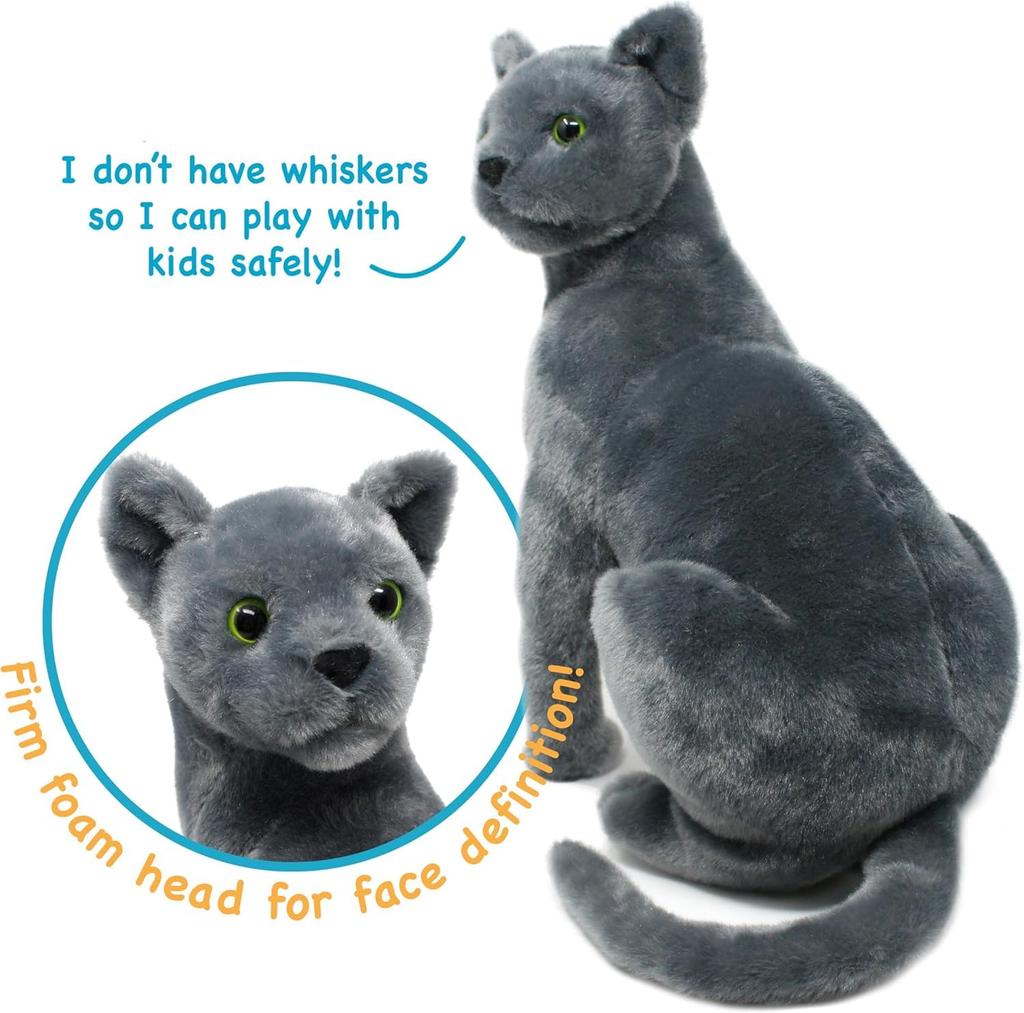 VIAHART Russian Blue Ray Plush Toy, Gray, M Size (approx. 30cm) Fluffy Cat Toy, Washable Plush Toy
