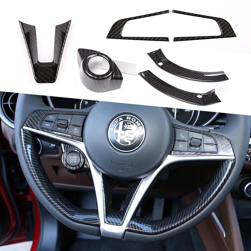 ABS Carbon Fiber For Alfa Romeo Giulia Stelvio 2017 2018 2019 Car Steering Wheel Cover Trim Interior Accessories pgi231
