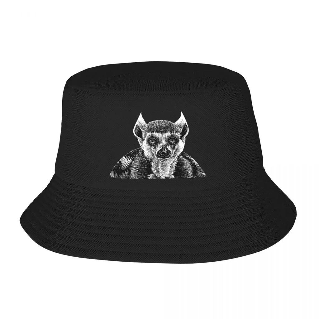 Ring Tailed Lemur Ink Illustration Bucket Hats Panama For Unisex Women Bob Hats Cool FisherUnisex Hats Summer Beach Fishing Caps