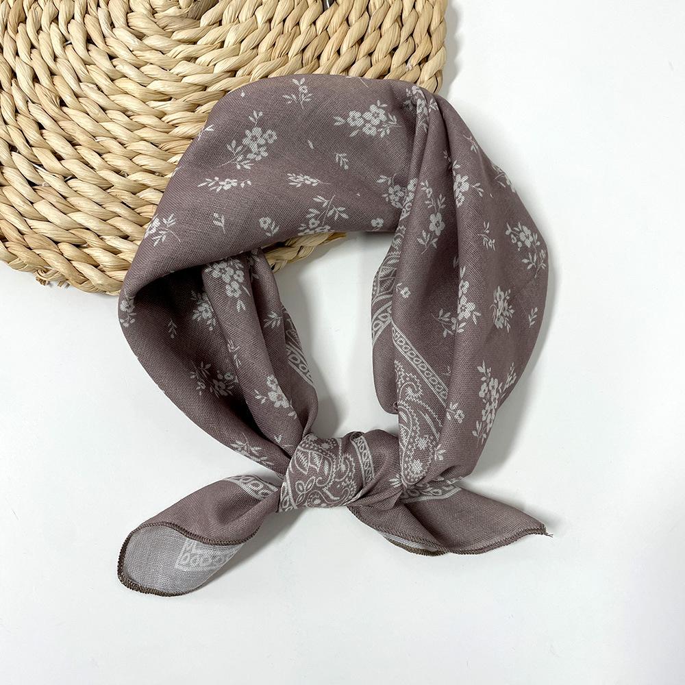 Spring-summer cashew flower square scarf, cotton-linen small square scarf, silk scarf, classic vintage versatile bun neck scarf