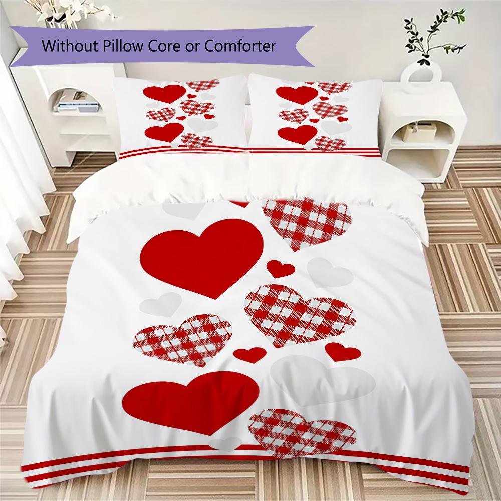 Red Love Pattern Bedding uilt Set uilt Cover Pillowcase Home Decoration Birthday Gift (1 * duvet cover + 2 * pillowcase without core)