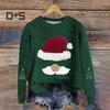 Женская толстовка с принтом 3D Санта-Клауса, круглый вырез, свободный толстый свитер, вязаный новогодний зимний топ, сохраняющий тепло, для улицы, школы, работы, толстовка