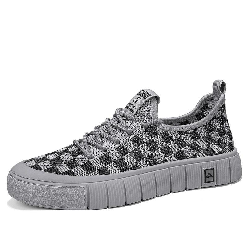 Fashion Plaid Casual Sneakers for Men  Platform Breathable Flats Shoes for Men's Lace-up Khaki Shoes Color Matching Designer Sneakers