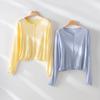 Single-breasted Knitted Cardigan Women's Summer New Tencel Sunscreen Lazy Casual Round Neck Long-sleeved Top Jacket