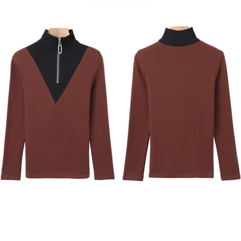 Удобная рубашка-бомбер для женщин с длинными рукавами, полуводолазка, большой размер, осенне-зимний стиль, внутренний теплый топ