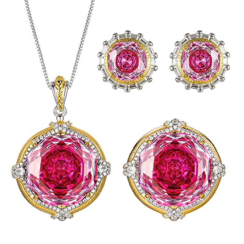 Jewelry Copper Bottom Gold-Plated Millennium Cut Rose Red Temperament Light Luxury Set Main Stone 18-10M