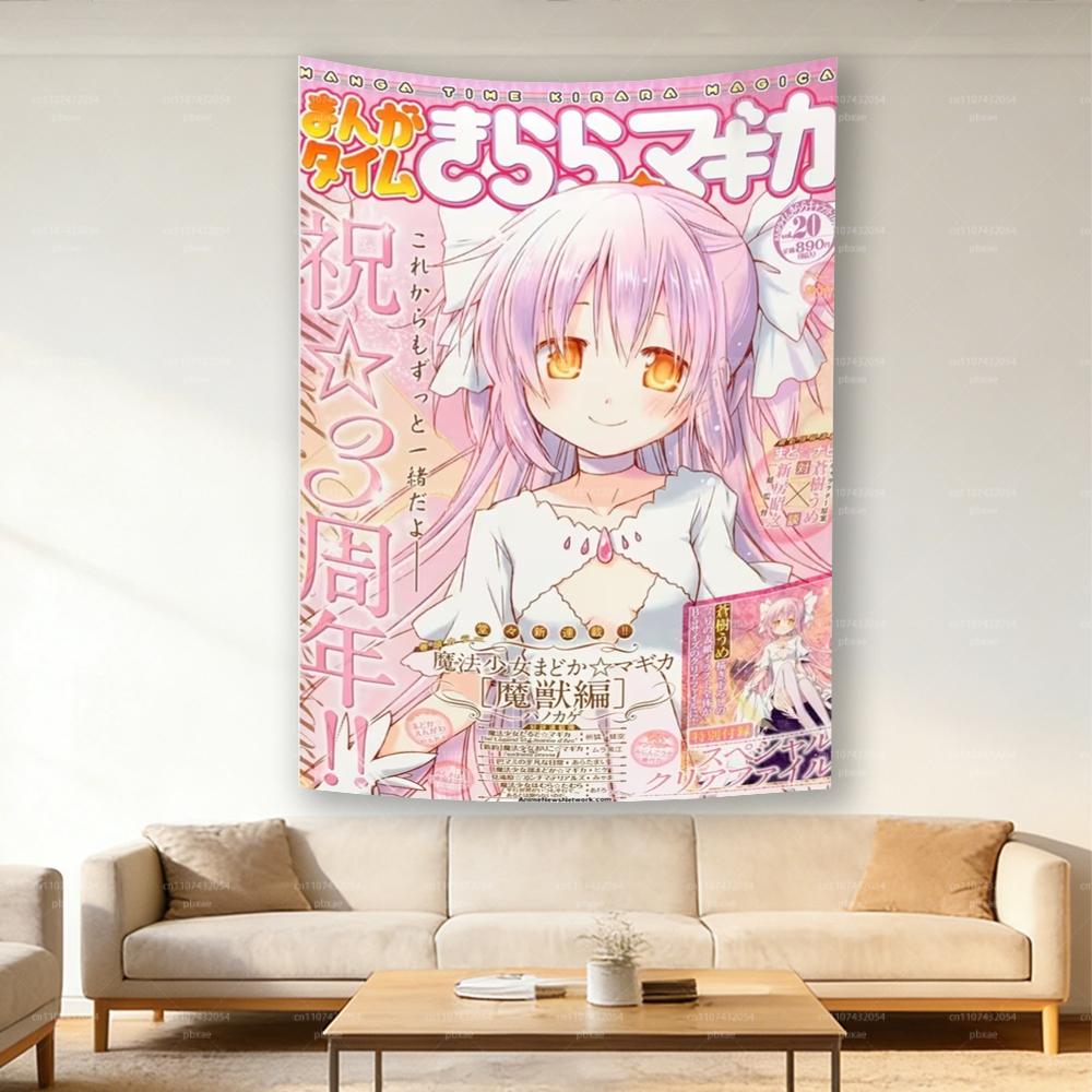 1 шт. Тканевый гобелен для стены из аниме Puella Magi Madoka Magica Розовые волосы, синий бант, персонаж, без рамы, искусство для спальни, декор комнаты в стиле фэнтези