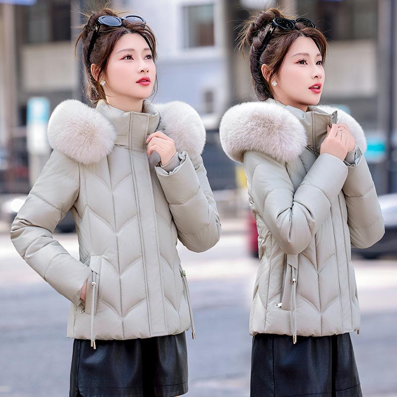 Зимняя новая хлопковая одежда женская корейская версия приталенная женская хлопковая одежда короткая хлопковая одежда с меховым воротником женская