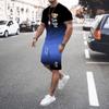 Summer Hot New 3D Men's Gradient T-shirt Round Neck Bear Print Sports Style Top Shorts Summer Fashion Suit