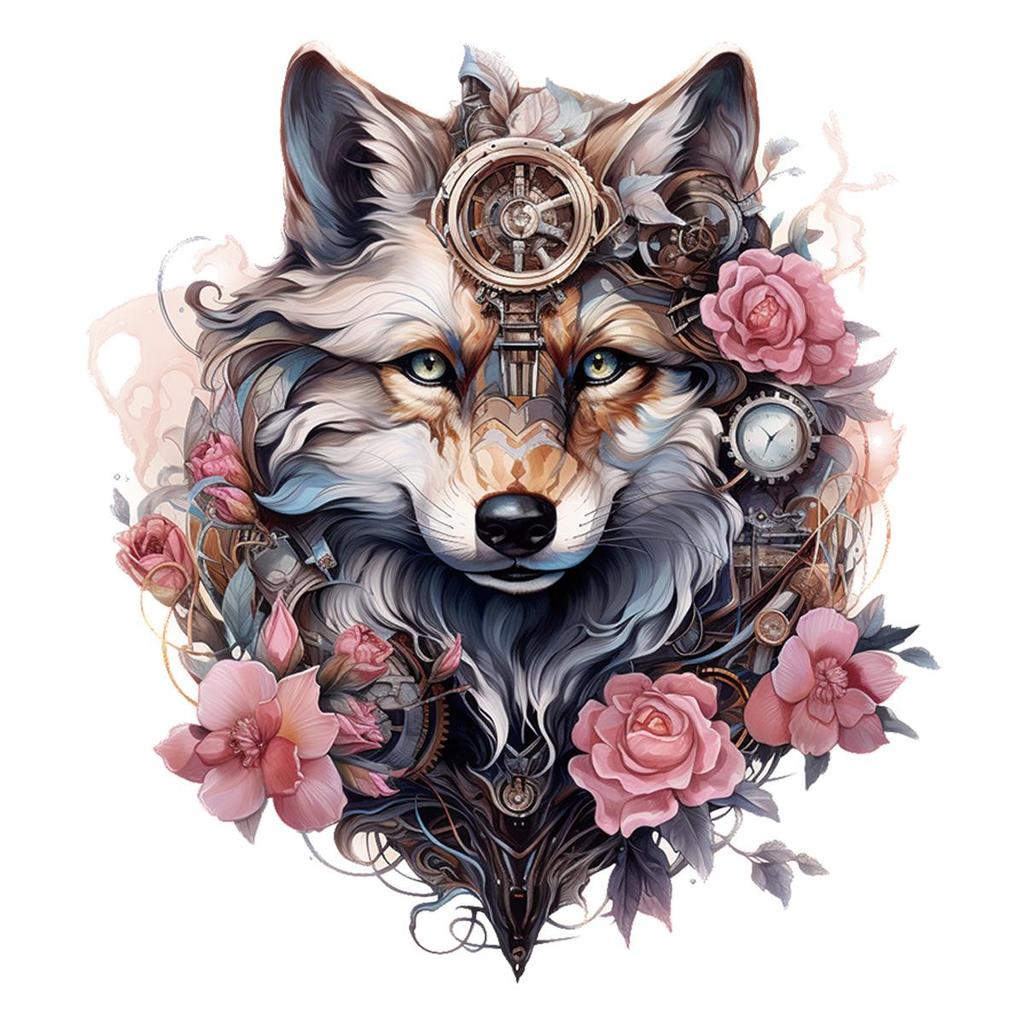 1/2pcs, Handsome Wolf Flowers Heat Transfer Sticker, Mechanical Style Animals DIY Heat Transfer Printing Film, For Throw Pillow Pajamas Socks