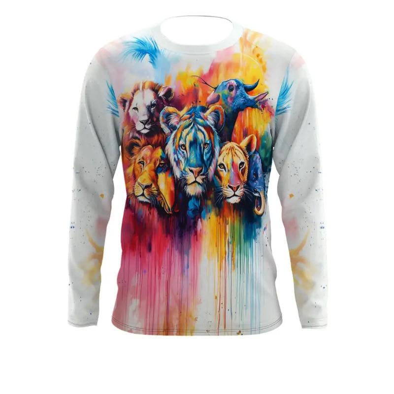 Новые мужские футболки с 3D-графикой тигра, мужские подарки, модные топы Harajuku с круглым вырезом, повседневные спортивные футболки с длинным рукавом и принтом волка