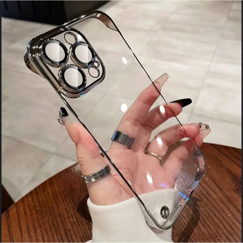Ультратонкий прозрачный чехол-бампер с полным покрытием для iPhone 16 Pro Max с гальванизированной рамкой, ударопрочный поликарбонатный бампер