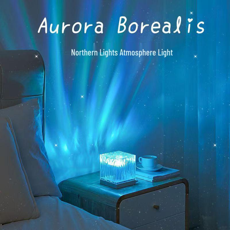 Ripple Aurora Flame Rotating Night Light - Creative Bedside Mood Lamp Projector