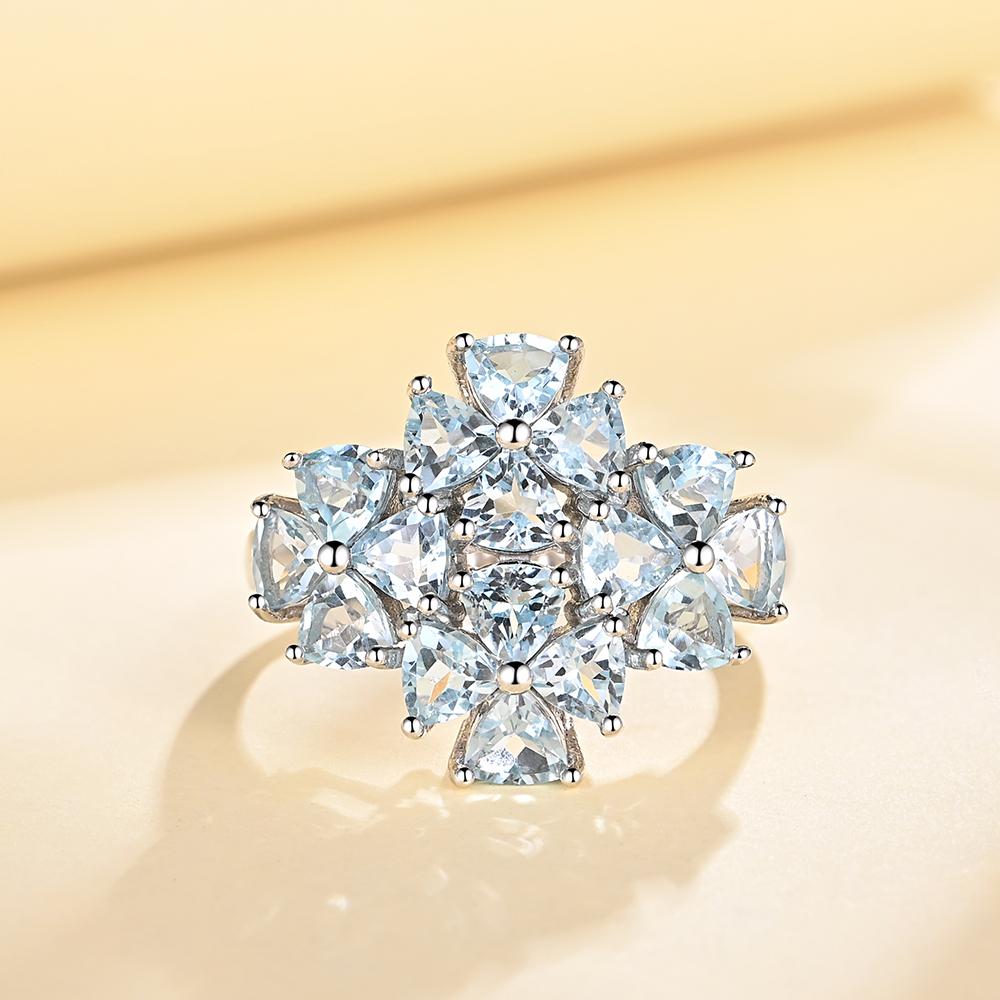 Новинка 2023 года, комплект ювелирных украшений с натуральным небесно-голубым топазом, большие серьги, кольца для женщин, хороший подарок