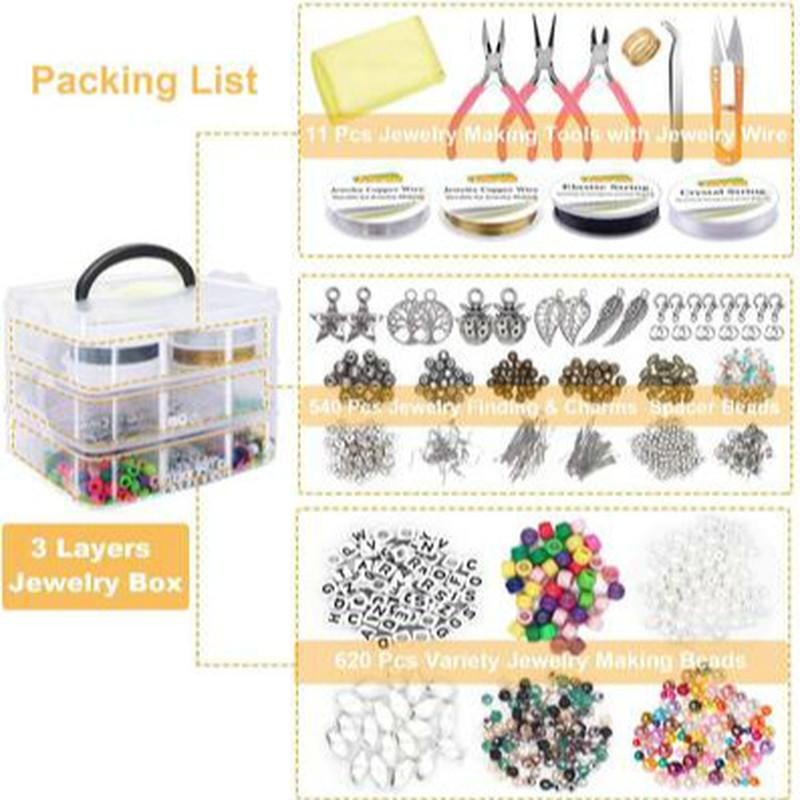 1Set Jewelry Making Supplies Kit Jewelry Making Tools Kit Includes Beads Wire for Bracelet and Pearl Beads Spacer Beads Jewelry Plier