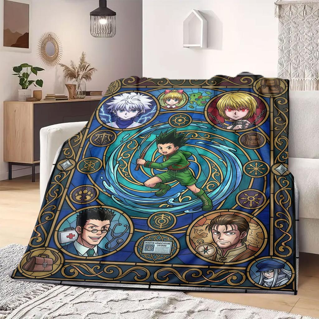 Hunter×Hunter Smart 2D Cartoon Flannel Blanket, Printed Pattern for Couch, Soft Home Decor Travel Throw Mat_LIAN
