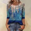 Trendy Vintage 3/4 Sleeve Top For Women,Ladies Casual Three Quarter Sleeve Round Collar Printed T-Shirt Blouse