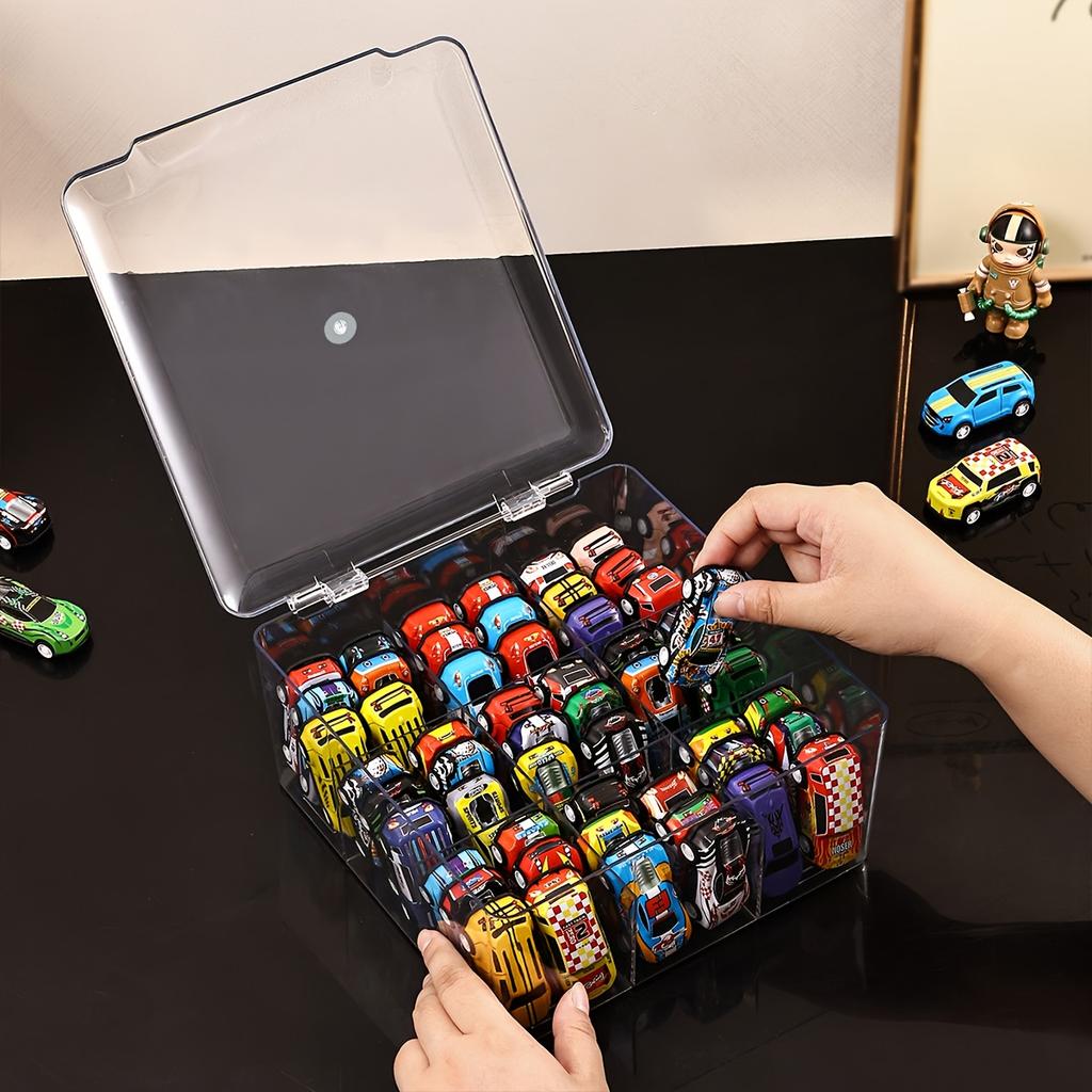 1pc transparent/semi transparent black flip cover toy car model storage box, large capacity suitable for Hot Wheels display box